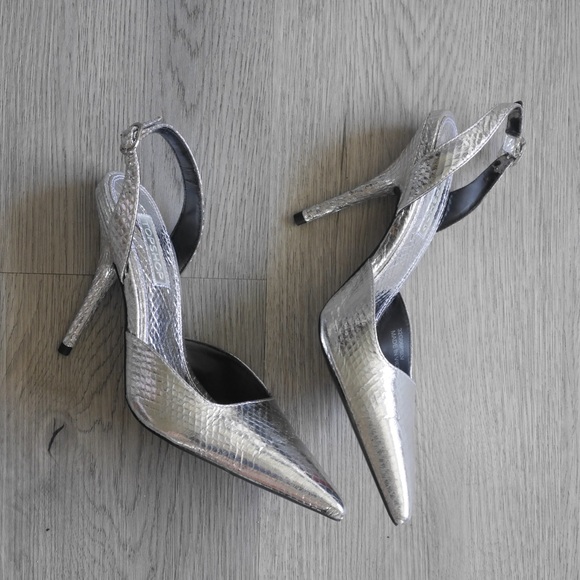 TOPSHOP silver point toe sling back stilettos | size 6.5 - Picture 2 of 6